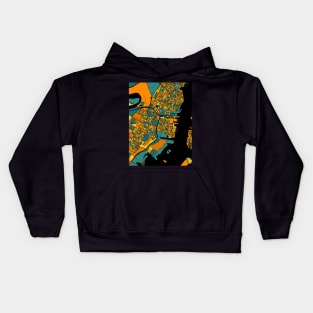 Jersey City Map Pattern in Orange & Teal Kids Hoodie